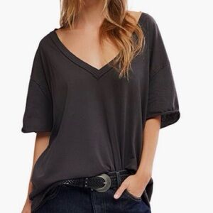 Free People Charcoal V-Neck Tee